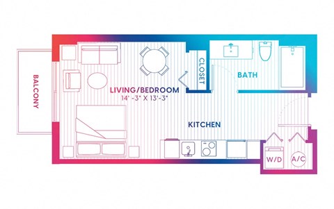 a floor plan of a living room with a kitchen and a bedroom